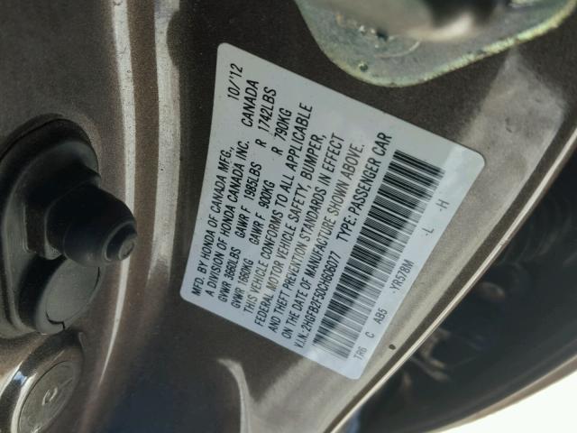 2HGFB2F50CH606077 - 2012 HONDA CIVIC LX BROWN photo 10