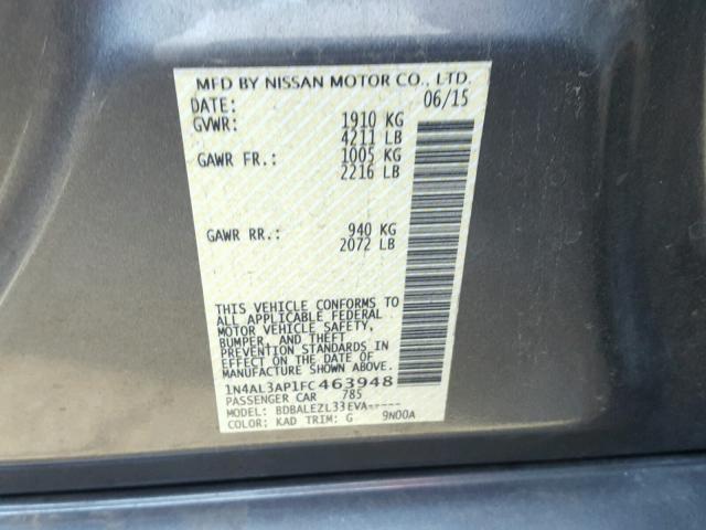 1N4AL3AP1FC463948 - 2015 NISSAN ALTIMA 2.5 GRAY photo 10