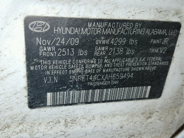 5NPET4ACXAH659494 - 2010 HYUNDAI SONATA GLS WHITE photo 10