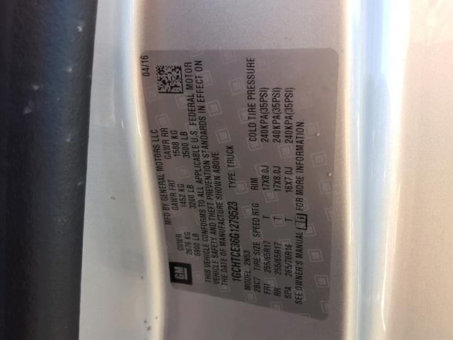 1GCHTCE36G1279523 - 2016 CHEVROLET COLORADO L SILVER photo 10