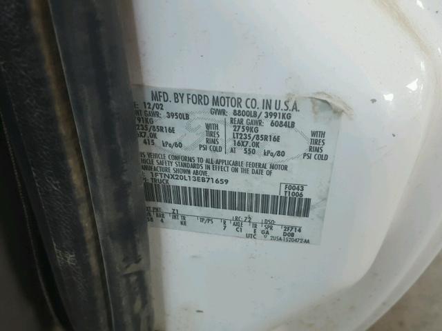 1FTNX20L13EB71659 - 2003 FORD F250 SUPER WHITE photo 10