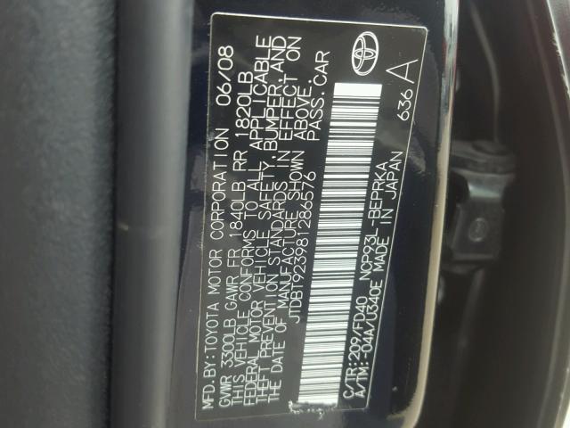 JTDBT923981286576 - 2008 TOYOTA YARIS BLACK photo 10