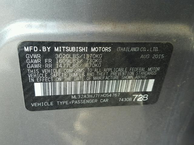 ML32A3HJ7FH054767 - 2015 MITSUBISHI MIRAGE DE GRAY photo 10