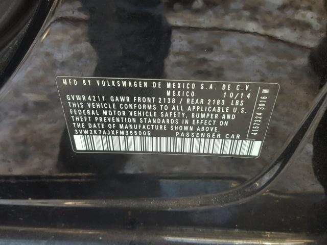 3VW2K7AJXFM355005 - 2015 VOLKSWAGEN JETTA BASE BLACK photo 10