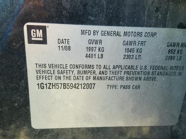 1G1ZH57B594212007 - 2009 CHEVROLET MALIBU 1LT 黑色 照片 10