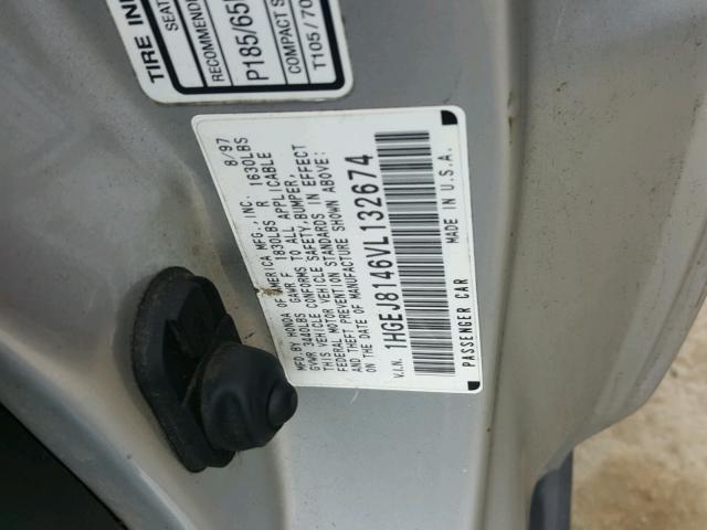 1HGEJ8146VL132674 - 1997 HONDA CIVIC EX ვერცხლისფერი ფოტო 10
