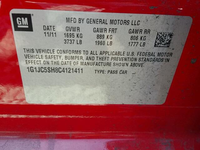 1G1JC5SH8C4121411 - 2012 CHEVROLET SONIC LT RED photo 10