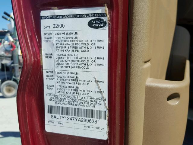 SALTY1247YA269638 - 2000 LAND ROVER DISCOVERY RED photo 10