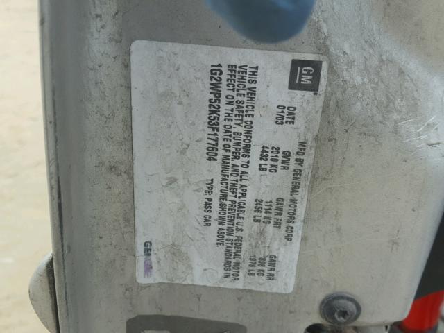 1G2WP52K53F177604 - 2003 PONTIAC GRAND PRIX Gümüş foto 10