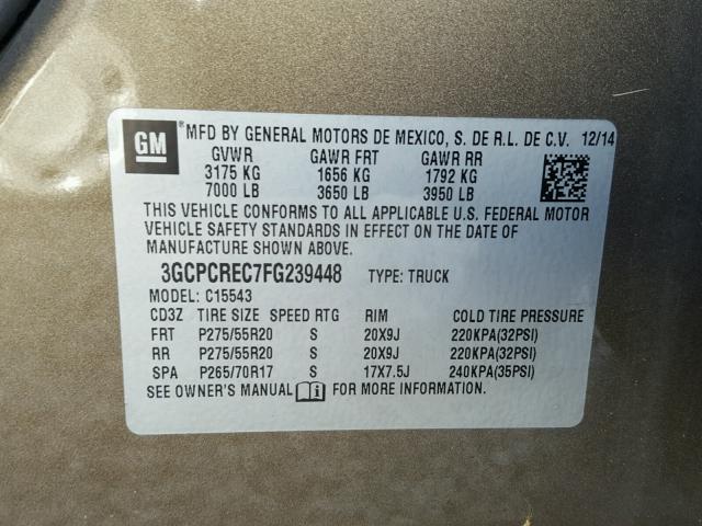 3GCPCREC7FG239448 - 2015 CHEVROLET SILVERADO TAN photo 10