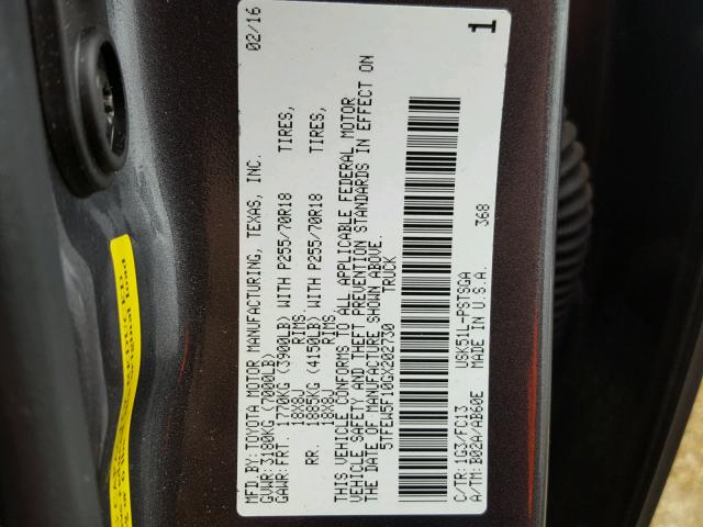 5TFEW5F10GX202730 - 2016 TOYOTA TUNDRA CRE GRAY photo 10