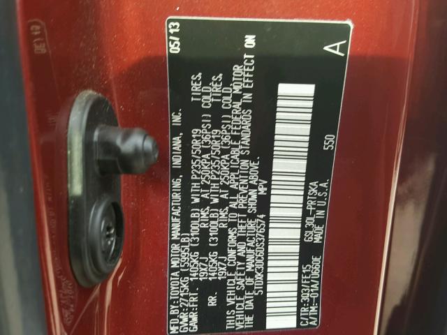 5TDXK3DC6DS376574 - 2013 TOYOTA SIENNA SPO RED photo 10