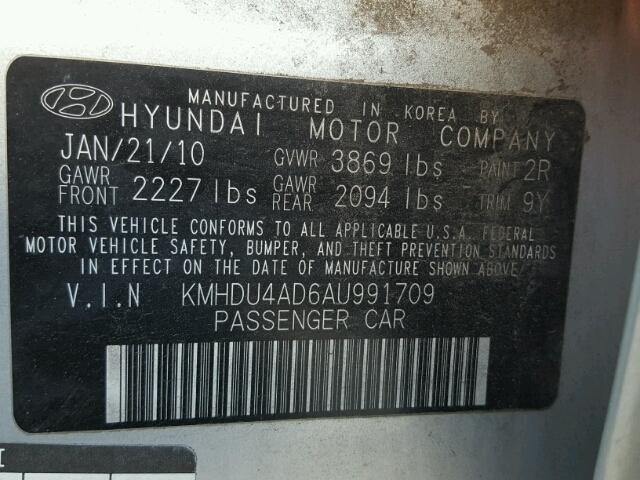 KMHDU4AD6AU991709 - 2010 HYUNDAI ELANTRA BL SILVER photo 10