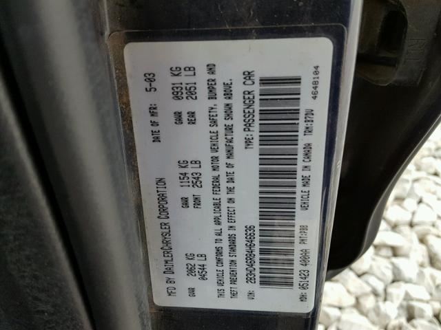 2B3HD46R84H646636 - 2004 DODGE INTREPID S BLUE photo 10