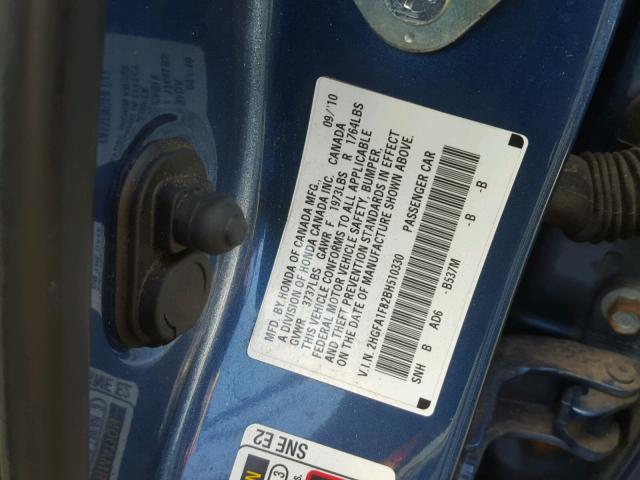 2HGFA1F82BH510330 - 2011 HONDA CIVIC EX BLUE photo 10