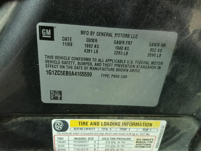 1G1ZC5EB9A4165599 - 2010 CHEVROLET MALIBU 1LT CHARCOAL photo 10