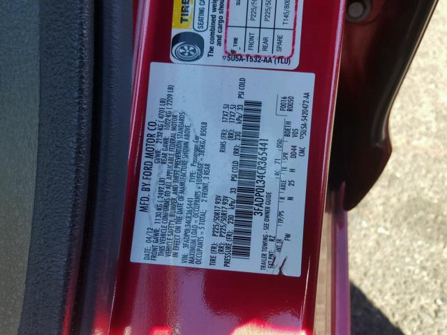 3FADP0L34CR365441 - 2012 FORD FUSION HYB RED photo 10