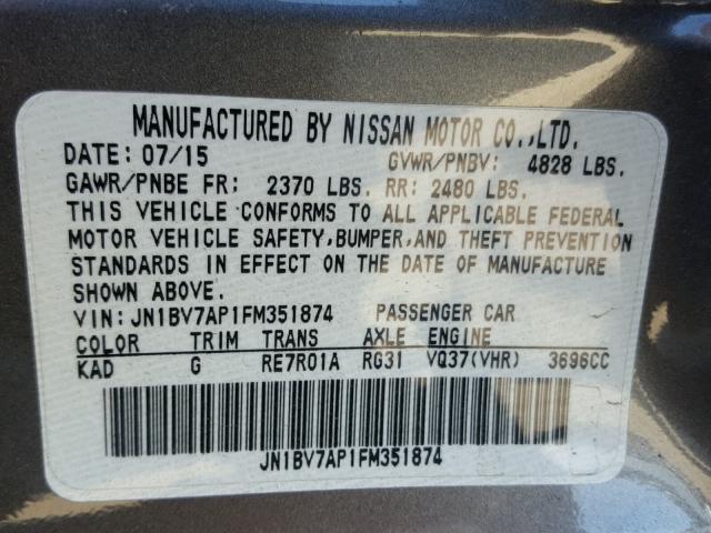 JN1BV7AP1FM351874 - 2015 INFINITI Q50 BASE Grafito foto 10