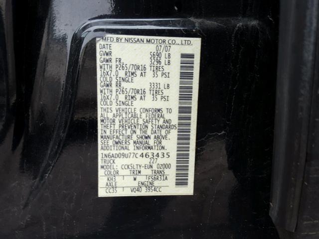 1N6AD09U77C463435 - 2007 NISSAN FRONTIER C BLACK photo 10