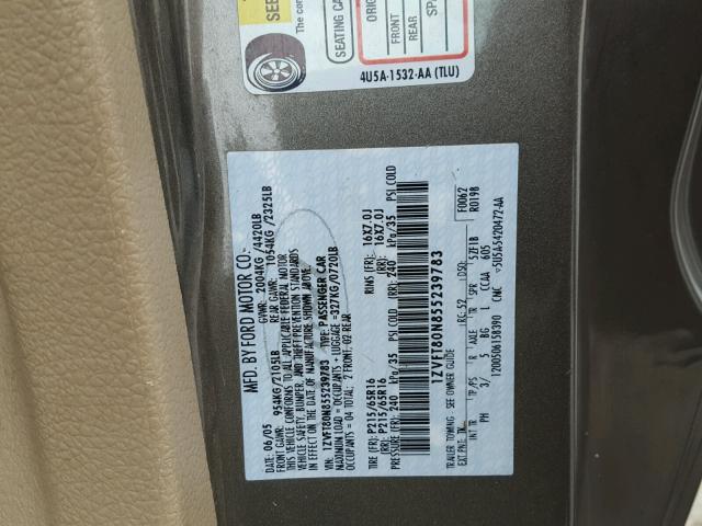 1ZVFT80N855239783 - 2005 FORD MUSTANG TAN photo 10