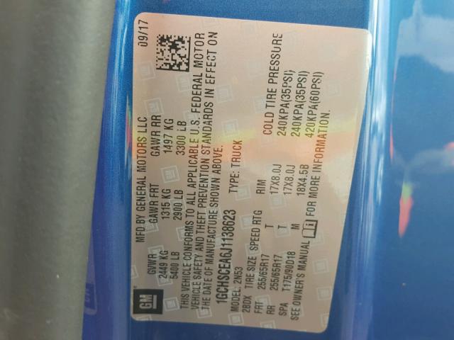 1GCHSCEA6J1138623 - 2018 CHEVROLET COLORADO L BLUE photo 10