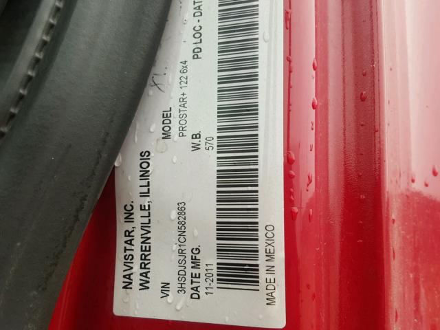 3HSDJSJR1CN582863 - 2012 INTERNATIONAL PROSTAR أحمر صورة 10