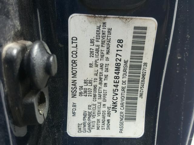 JNKCV54E84M827128 - 2004 INFINITI G35 BLUE photo 10