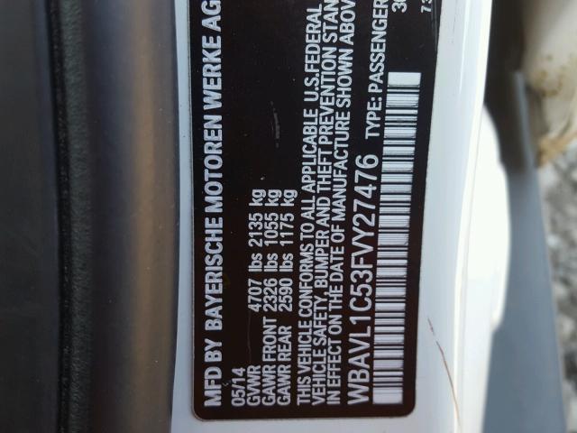 WBAVL1C53FVY27476 - 2015 BMW X1 XDRIVE2 WHITE photo 10