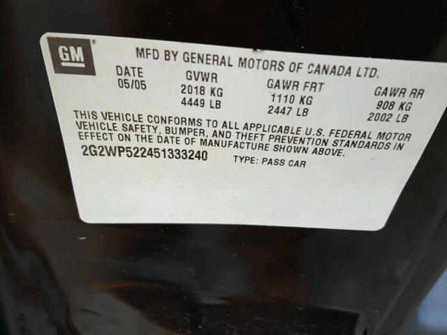 2G2WP522451333240 - 2005 PONTIAC GRAND PRIX BLACK photo 10