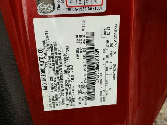 1ZVBP8AN6A5101509 - 2010 FORD MUSTANG RED photo 10