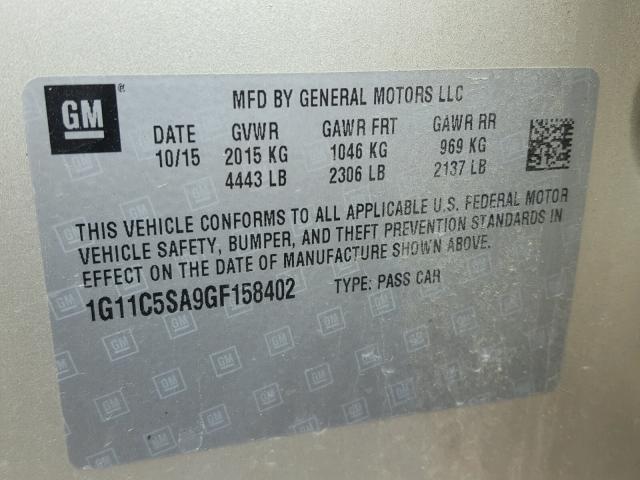 1G11C5SA9GF158402 - 2016 CHEVROLET MALIBU LIM 奶油色 照片 10