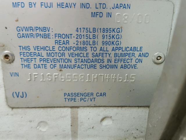 JF1SF65581H744615 - 2001 SUBARU FORESTER S 白色 照片 10