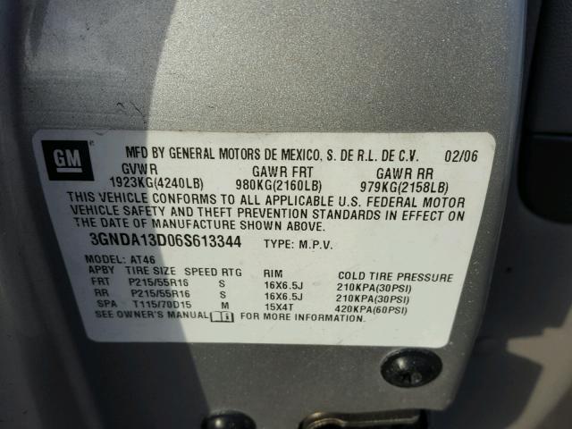 3GNDA13D06S613344 - 2006 CHEVROLET HHR LS SILVER photo 10