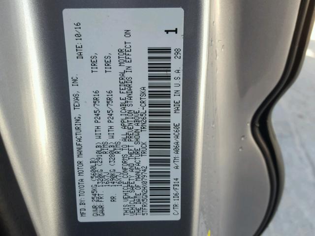 5TFRX5GN2HX079742 - 2017 TOYOTA TACOMA ACC SILVER photo 10