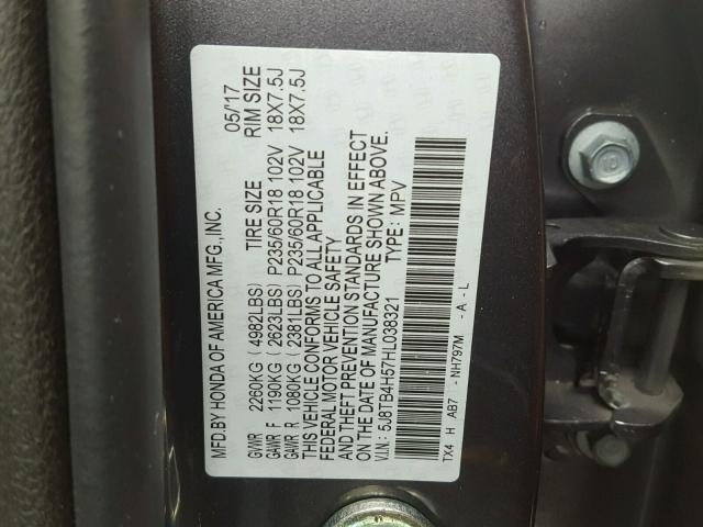 5J8TB4H57HL038321 - 2017 ACURA RDX TECHNO GRAY photo 10