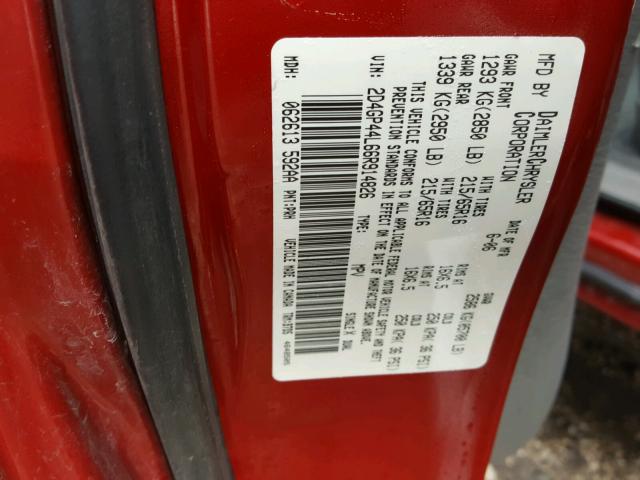 2D4GP44L66R914826 - 2006 DODGE GRAND CARA RED photo 10