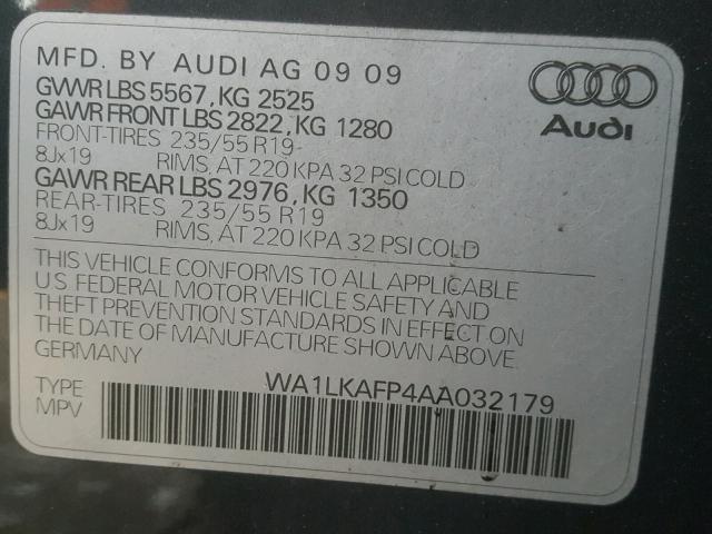 WA1LKAFP4AA032179 - 2010 AUDI Q5 PREMIUM GRAY photo 10