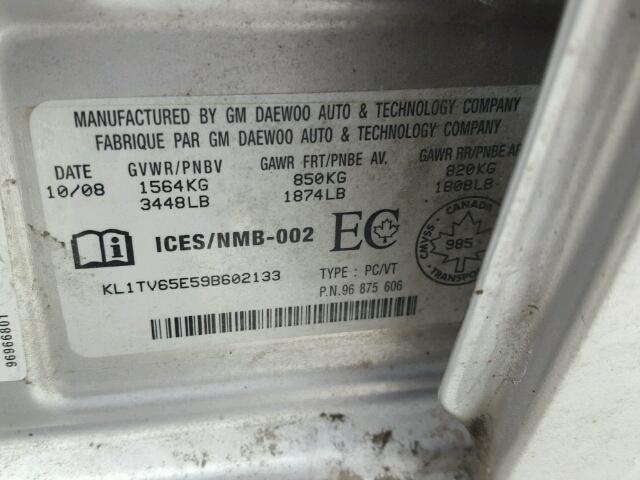 KL1TV65E59B602133 - 2009 CHEVROLET AVEO LS SILVER photo 10