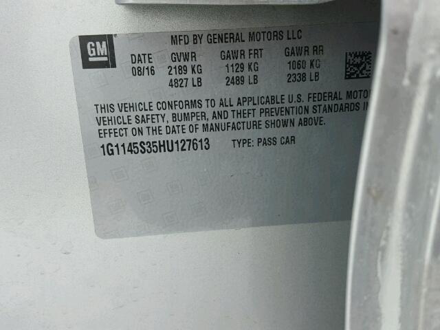 1G1145S35HU127613 - 2017 CHEVROLET IMPALA PRE ნაცრისფერი ფოტო 10
