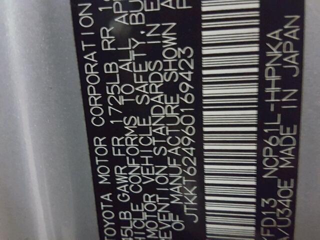 JTKKT624960169423 - 2006 TOYOTA SCION XA SILVER photo 10