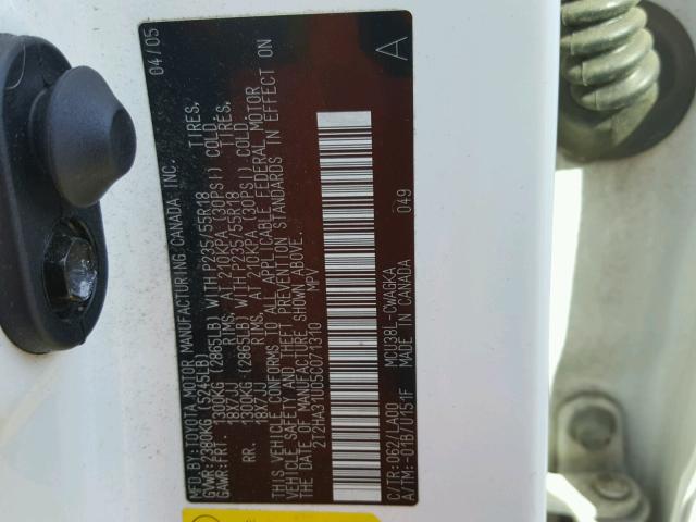 2T2HA31U05C071310 - 2005 LEXUS RX 330 WHITE photo 10