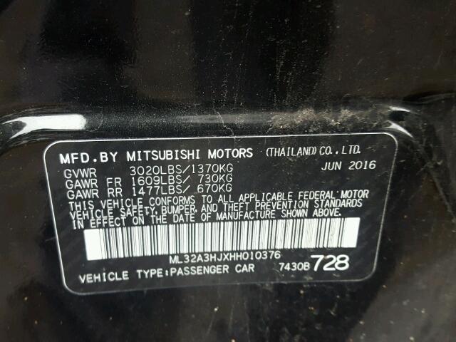 ML32A3HJXHH010376 - 2017 MITSUBISHI MIRAGE ES BLACK photo 10