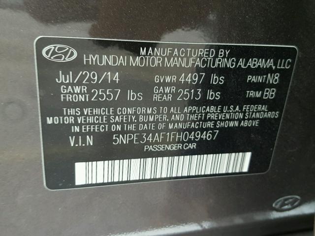 5NPE34AF1FH049467 - 2015 HYUNDAI SONATA SPO BROWN photo 10