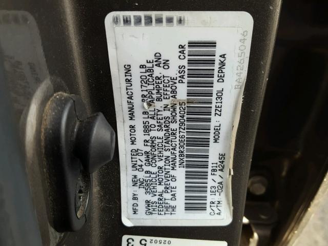 1NXBR30E67Z904025 - 2007 TOYOTA COROLLA CE GRAY photo 10