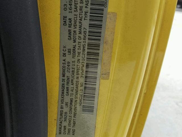 3VWPW31C28M518687 - 2008 VOLKSWAGEN NEW BEETLE 黄色 照片 10