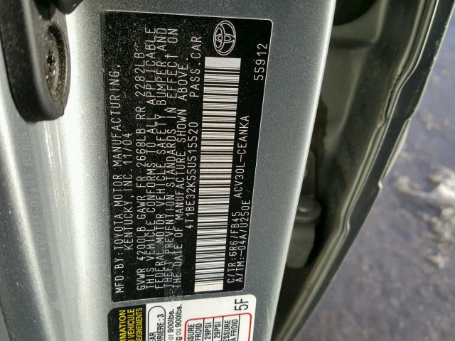 4T1BE32K55U515520 - 2005 TOYOTA CAMRY LE GRAY photo 10