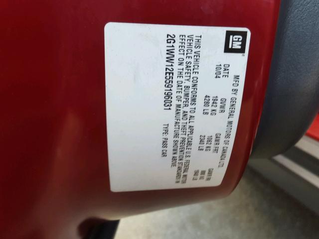 2G1WW12E559196031 - 2005 CHEVROLET MONTE CARL 红色 照片 10