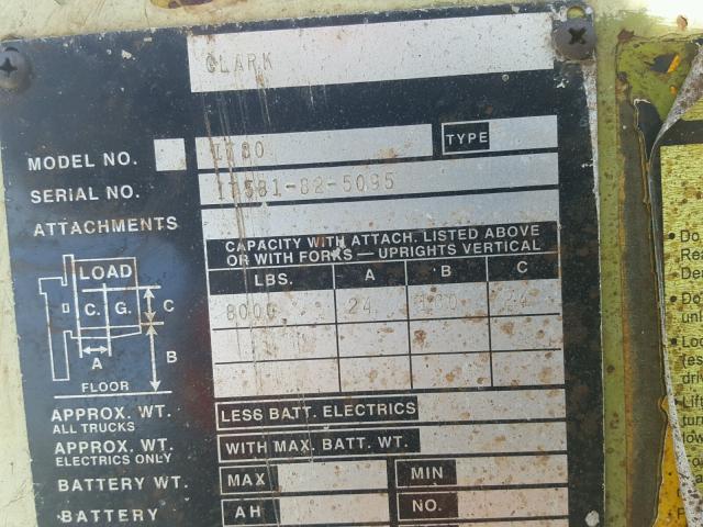 1T581825095 - 1983 CLAR FORKLIFT 黄色 照片 10