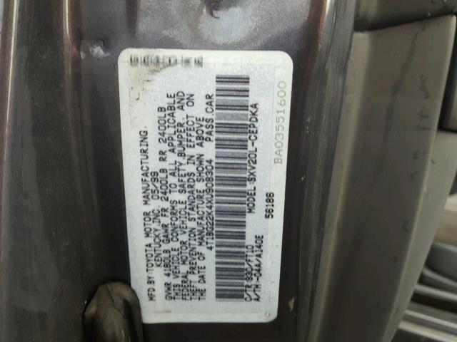 4T1BG22K4XU908304 - 1999 TOYOTA CAMRY CE GRAY photo 10