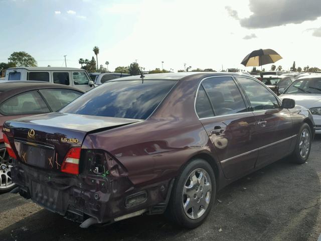 JTHBN30F220062078 - 2002 LEXUS LS 430 BURGUNDY photo 4